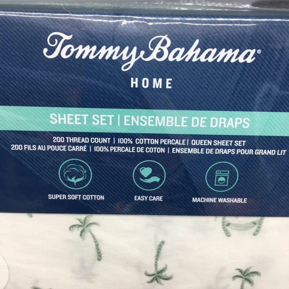 4pc Tommy Bahama Palm Trees Hammock QUEEN Sheet Set Tropical Island Hawaiian NEW
